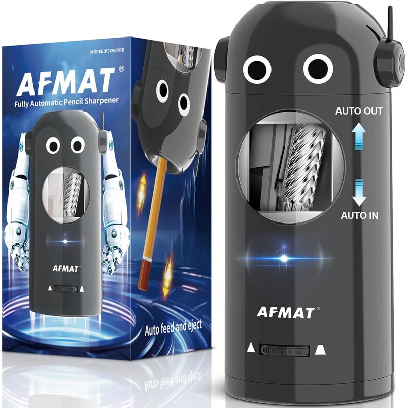 AFMAT Electric Pencil Sharpener for Colored Pencils 7-11.5mm, Fully Automatic Robot Pencil Sharpener, Auto in & Out, Rechargeable Hands-Free for Classroom/Home/Office, Battery Operated, PSX5RB, Gray - Image 1